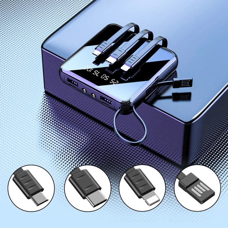 Smart Power Bank Portable Charger 4 in 1 Mini Power Bank for iOS/Micro/type-c/USB-A