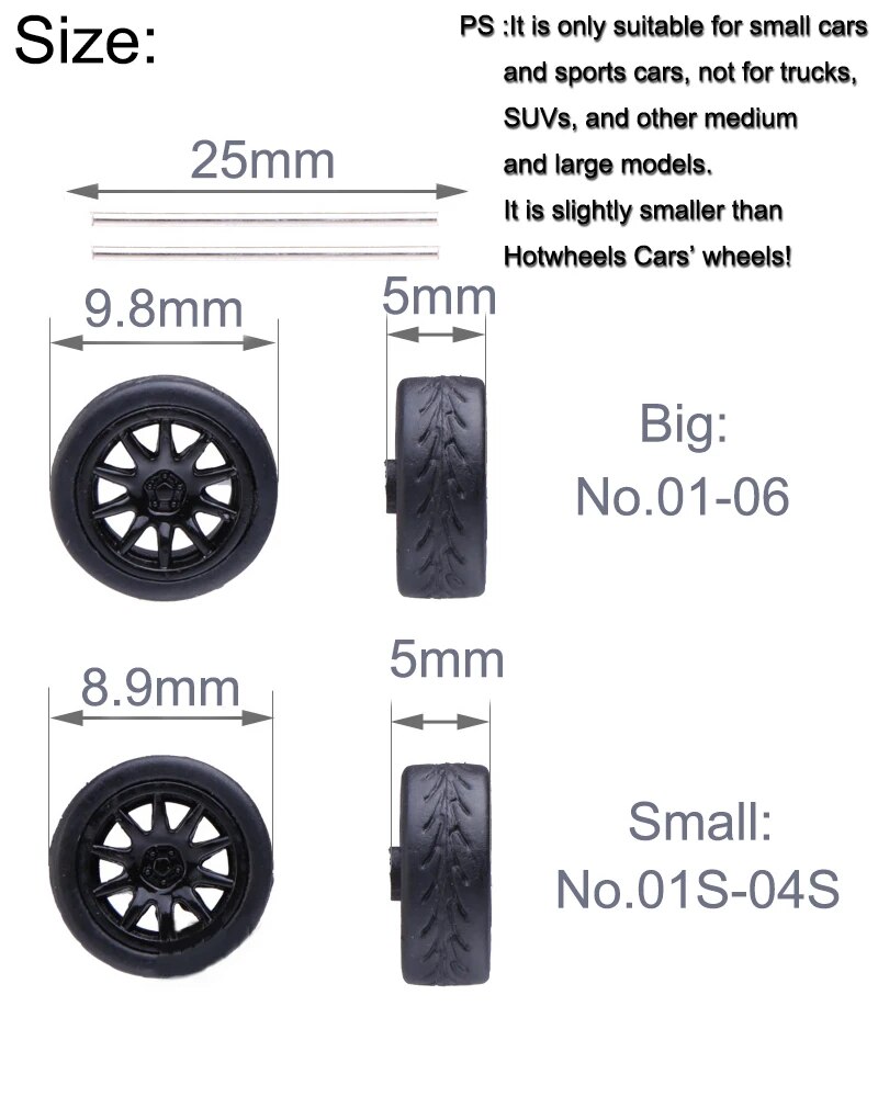 【Yurui】New BND 1/64 Wheel With Tire AB Aembly Rim Modified Part for Model Car tyle Detail-up et New Clearance. 