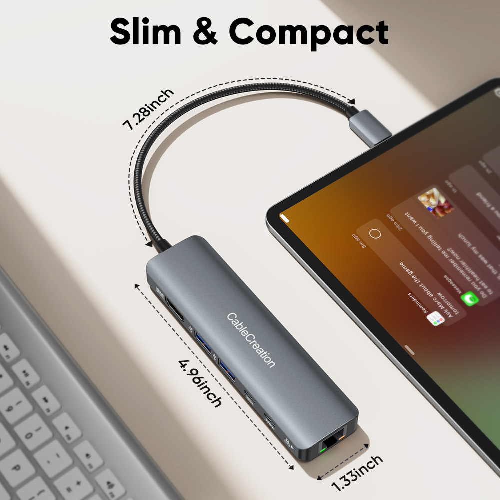 CableCreation USB Type C Hub 8K@30Hz HDMI Ethernet Multiport Adapter 6 in 1 USB C PD 100W 2 USB 3.0 5Gbps for MacBook Pro Ipad. 
