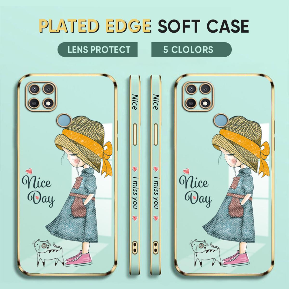 For OPPO A15 A15S Back Cover Luxury 6D Plating Lovly Girl Side Pattern Soft Silicone Square Mobile Phone Case