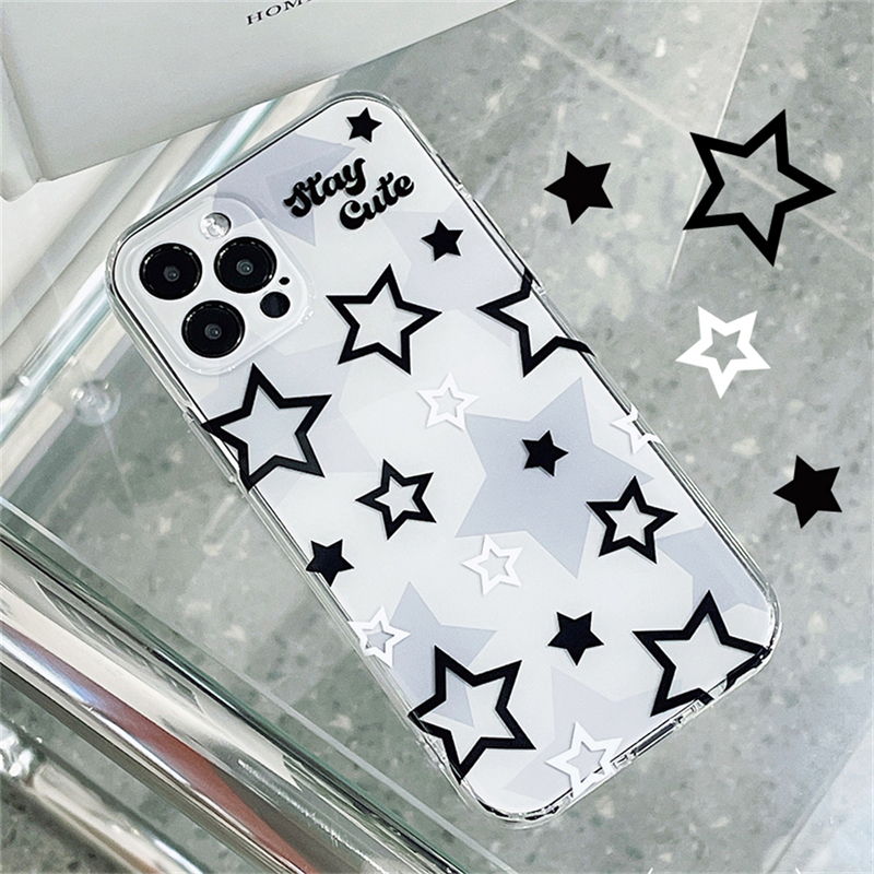 Korean Cute Y2k Star Transparent Phone Case For iPhone 15 14 13 12 11 Pro Max X XR 7 8Plus SE Lovely Shockproof Soft Cover Funda. 