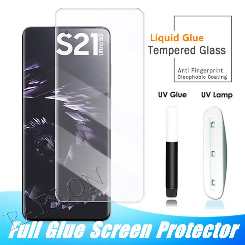 UV Light Adhesive Tempered Glass Screen Protector for Samsung Galaxy S22 Series and Note 20 Series - Transparent, Easy Installation with UV Curing. 