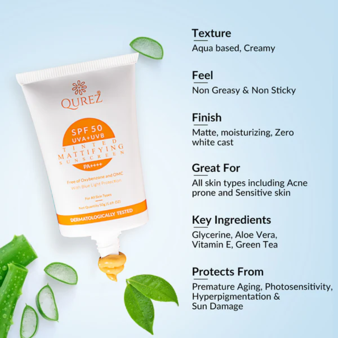 Qurez Mattifying Tinted Sunscreen SPF 50 PA++++ - 50g. 