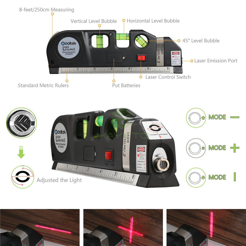 MAYTTO 8ft Laser  Laser Level laser measure Line Measurement Tape Ruler Adjusted Standard and Metric Rulers. 