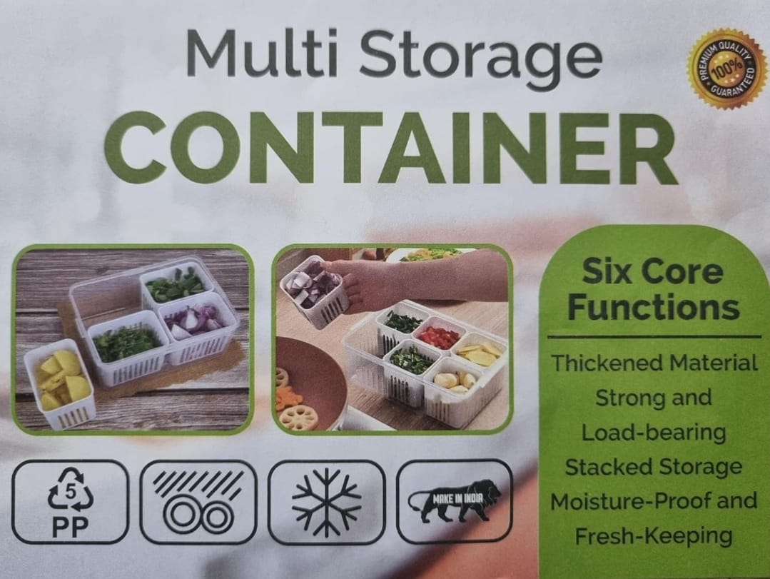 Fridge Storage Box, 6 Grid Refrigerator Storage Containers, Kitchen Storage Set, Vegetable Storage, Draining Crisper Food Box. 