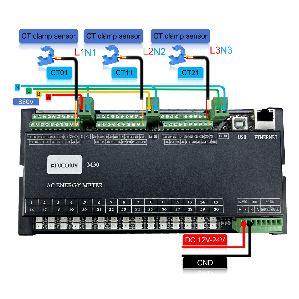 KC868-M30 ESP32 ESPHome 30CH CT Clamp Energy Monitor 3CH ZMPT101B Voltage Board WIFI+RJ45+RS485+4G Modbus IIC RBG LED SD Card. 