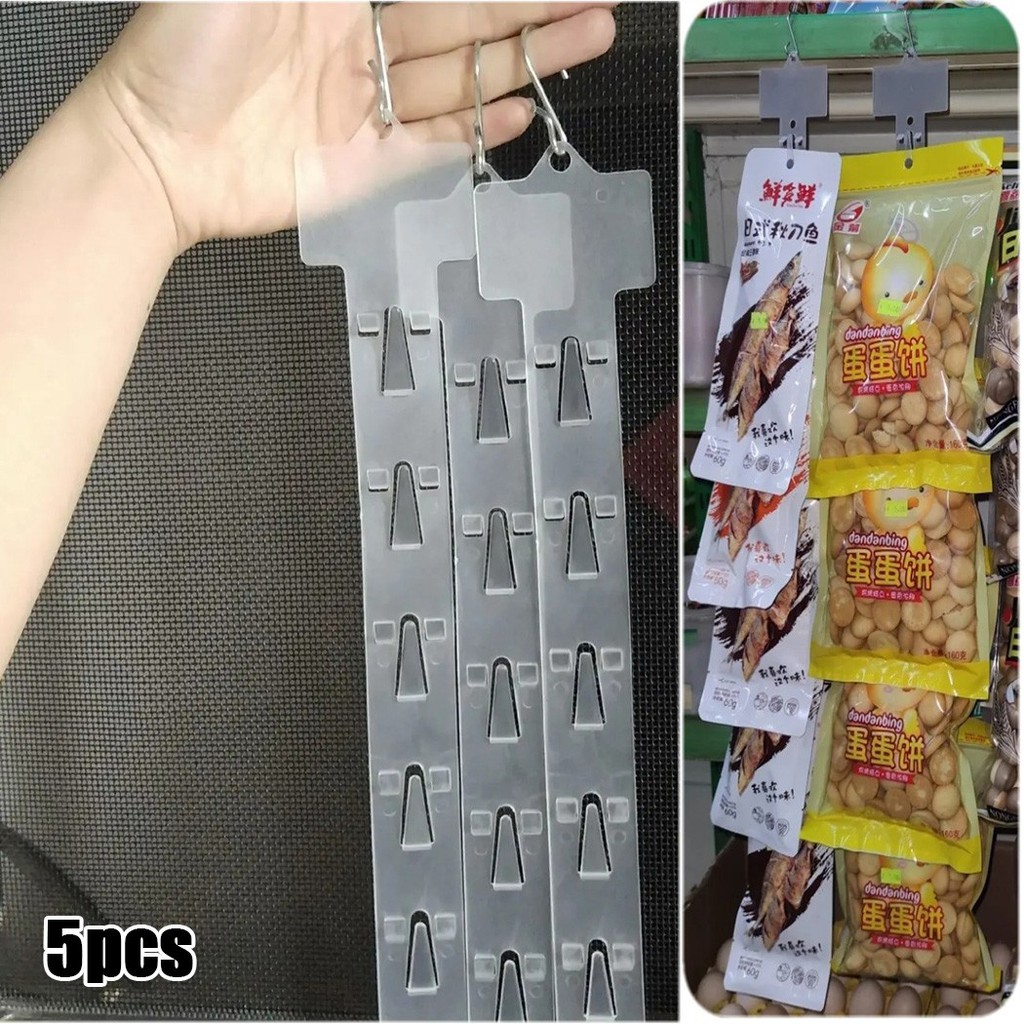 [ Ready Stock ]5Pcs/Set Supermarket snack Transparent hanging strips Store Hang Snacks Display Hanger Hooks. 