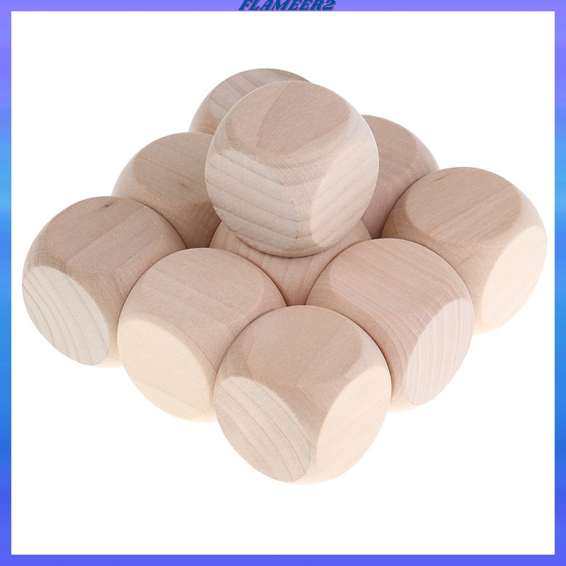 【FLAMEER2】 10PCS Wooden Blank Blocks Dice Six Sided Dice Teaching for Kid DIY Craft 3cm. 