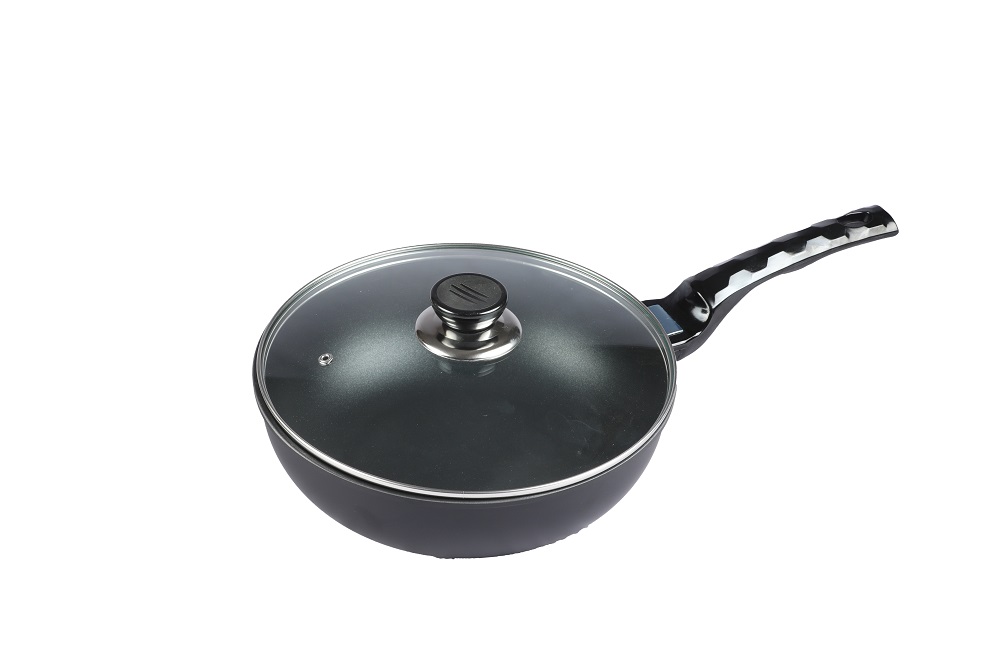 BD-KOR WOK PAN (26 CM) Non-Stick Premium Marble Coating with Glass Lid