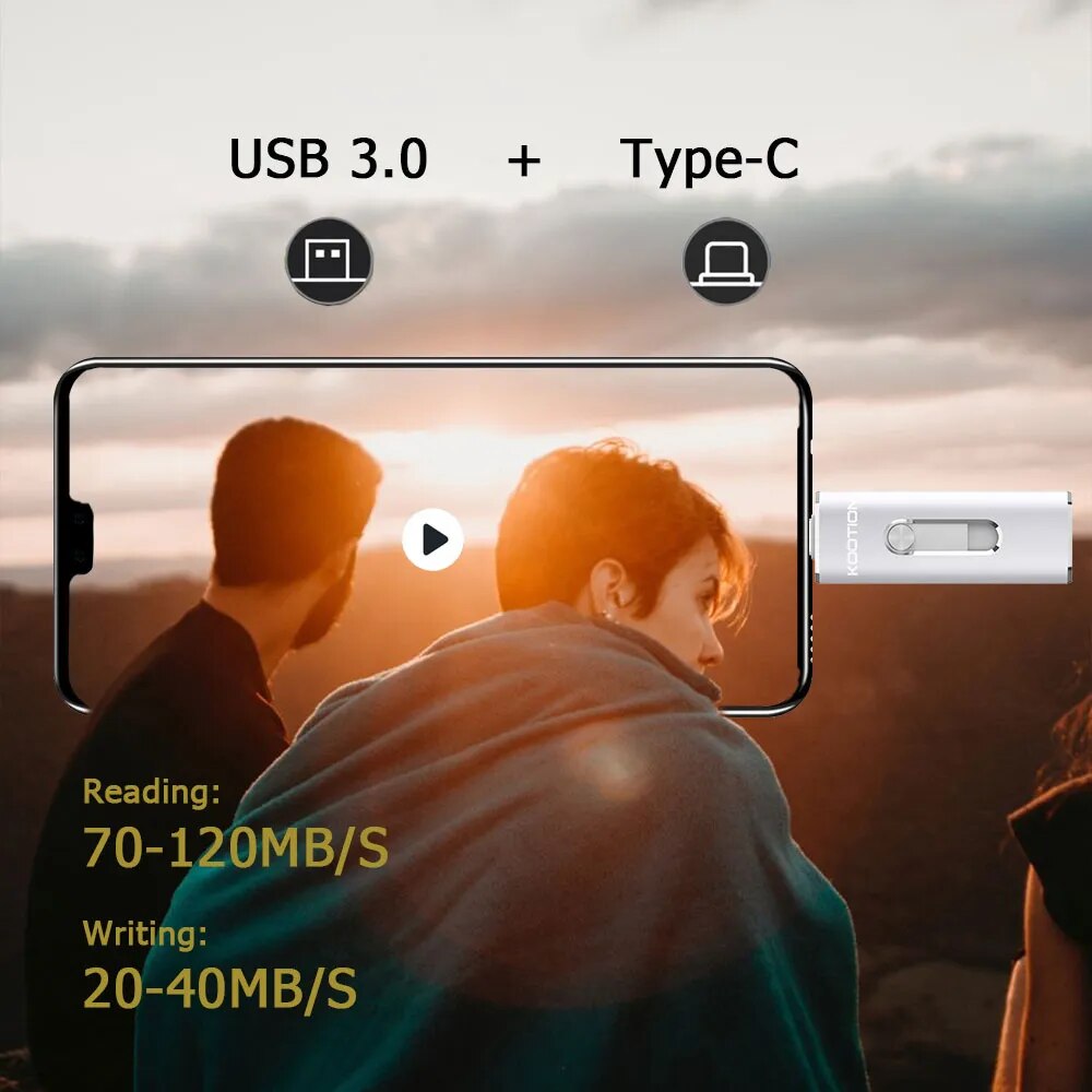 KOOTION U21 Type C USB Flash Drives 32GB 64GB 128GB 256GB OTG Pen Drive Memory Stick USB Key 3.0 Pendrive For Android PC Laptop. 