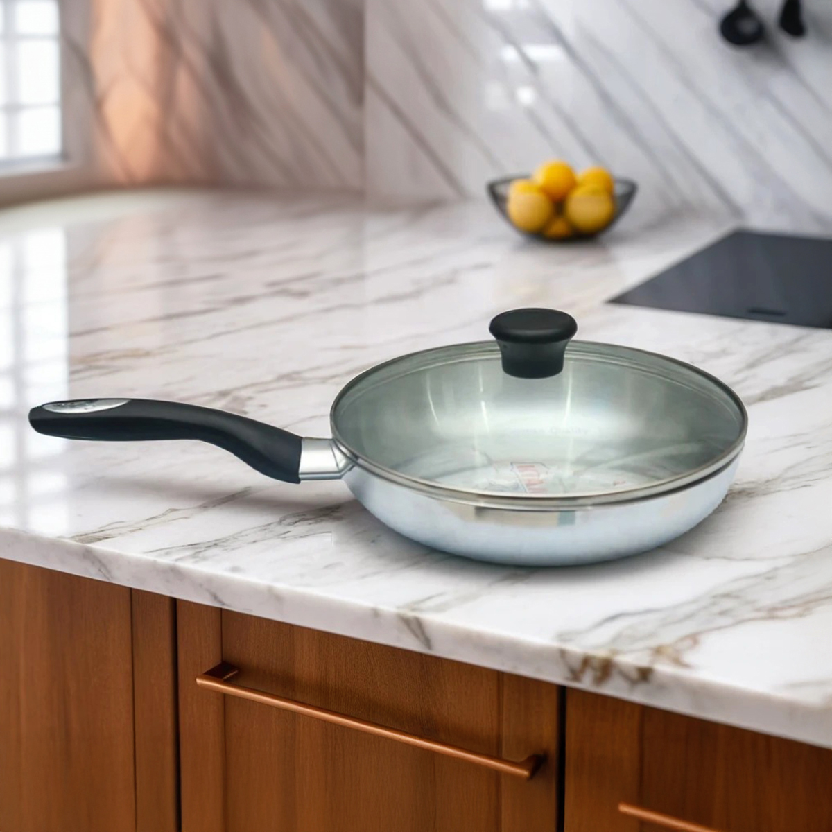 Kiam Aluminium Frypan With Glass Lid 26 cm IB (Induction Bottom