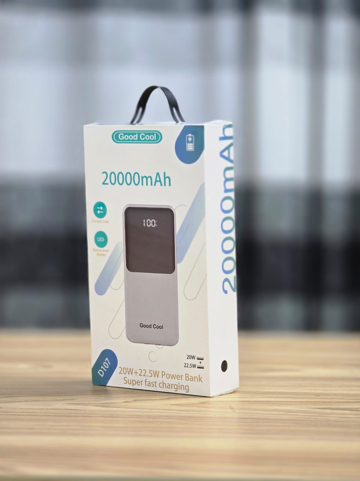 Good Cool Portable Fast Charging 20,000mAh Minimalistic Power Bank with Cable - LED Flashlight & Power Display.. 