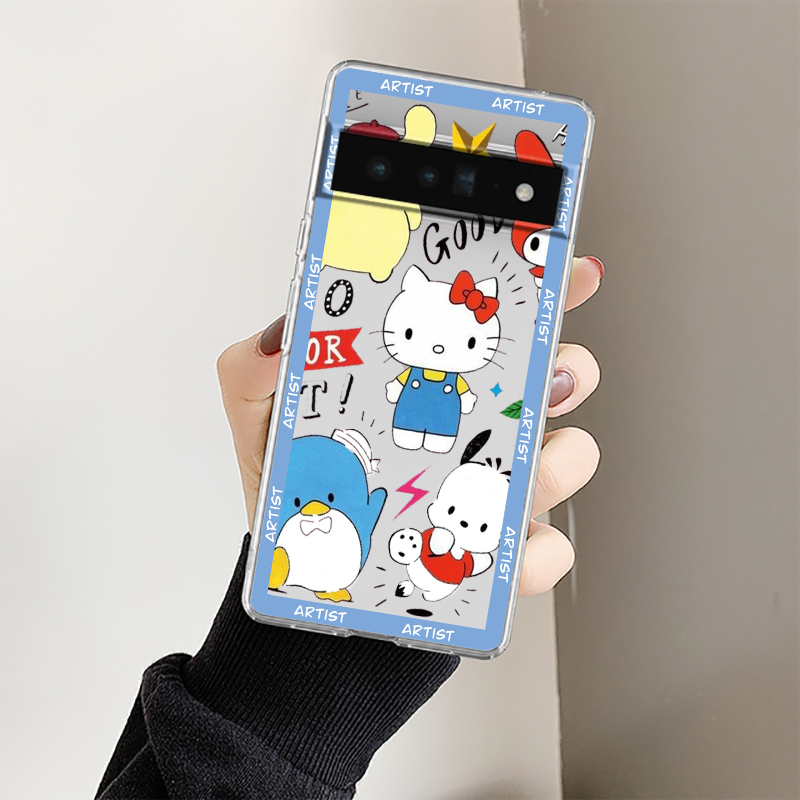 Anime Hello Kitty Kuromi For Google Pixel 8 7 6 Pro 6a 5 5a 4 4a XL 5G Transparent Soft Phone Case Shockproof Cover. 