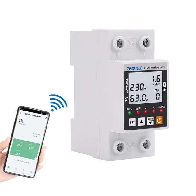 63A TUYA WiFi Smart Earth Leakage Over Under Voltage Protector Relay Device Switch Breaker Energy Power kWh Meter Smart Life. 