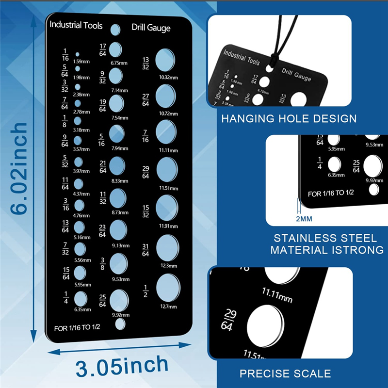 Drill Bit Gauge Fractional Drill Bit Size Gauge,29-Holes Metric Size. 
