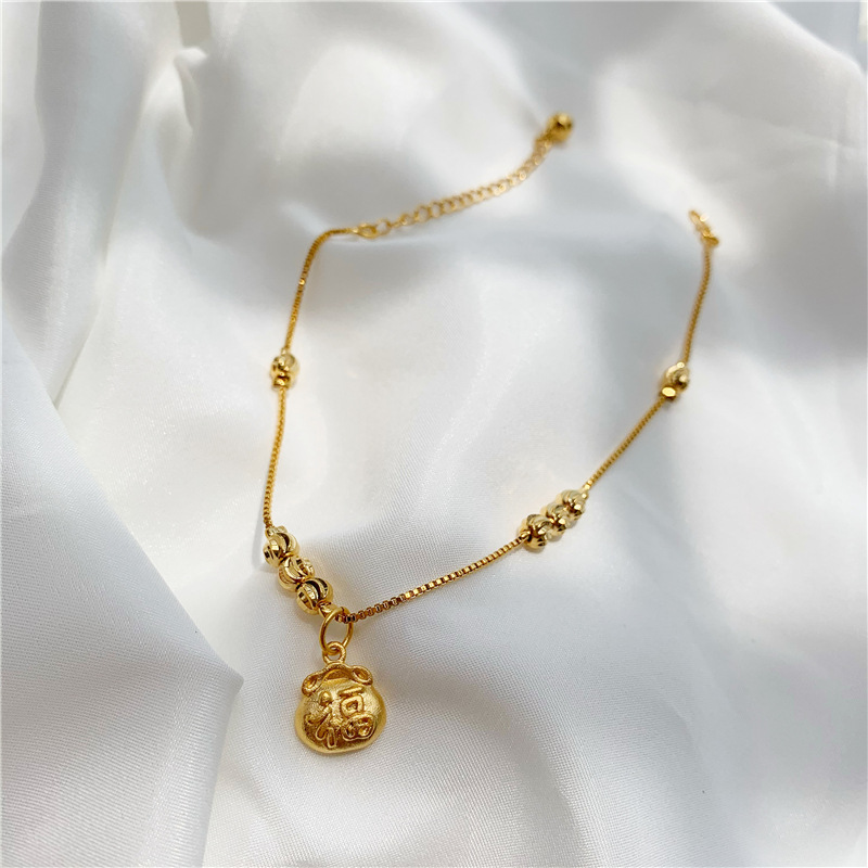 Viet Nam Shajin long-lasting non-fading anklet women's new transfer bead blessing word bell ankle ring personality versatile hipster foot ornament