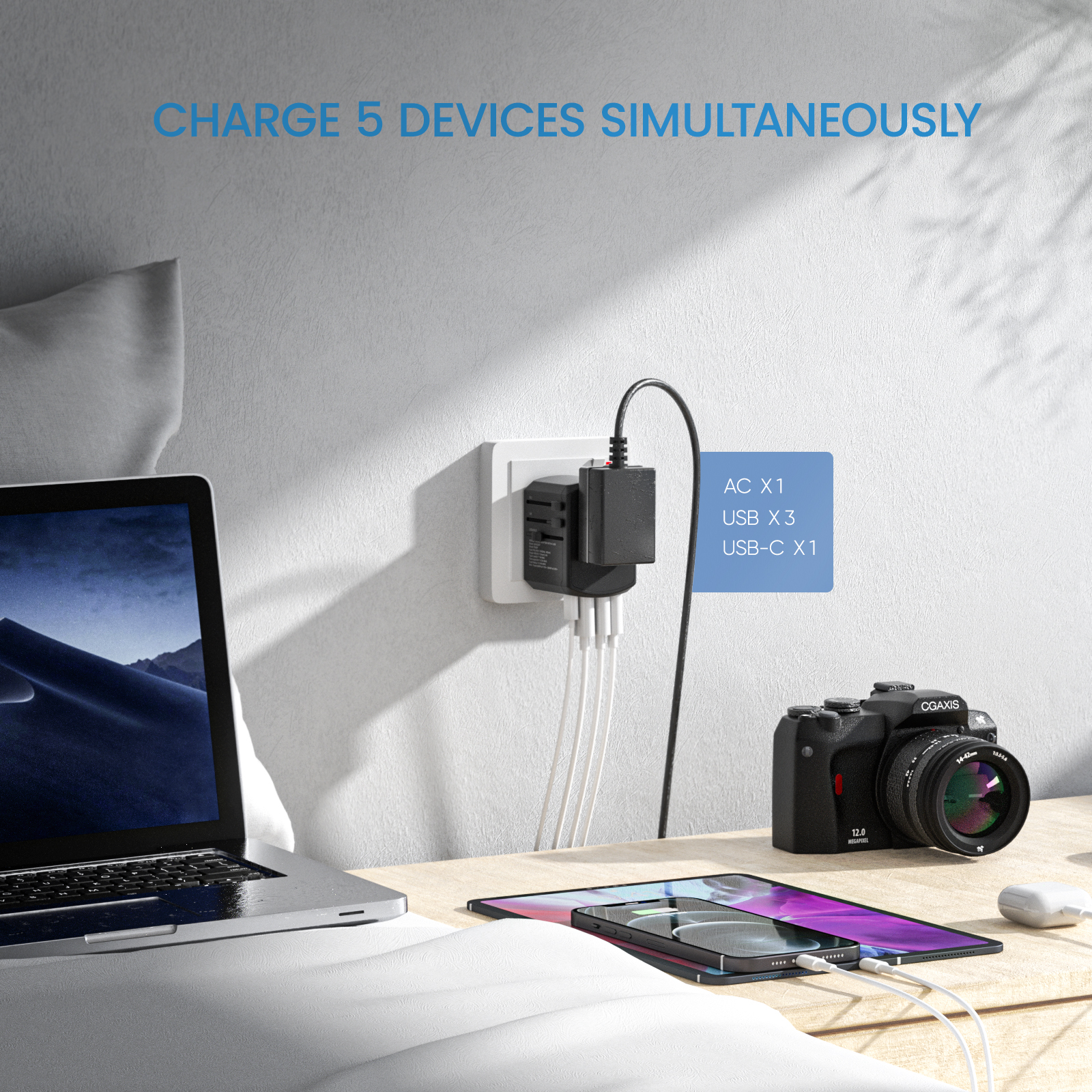 [NEW VERSION]LENCENT Universal Travel Adaptor with UK/USA/EU/AUS Worldwide Travel Charger Plug, 3 USB Ports and 1 Type C International Wall Adapter & Universal Socket for Travelling over 200 countries for iphone xiaomi Huawei and so on. 