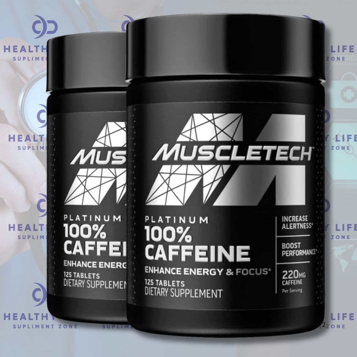 Caffeine Pills, MuscleTech 100% Caffeine Energy Supplements, PreWorkout Mental Focus + Energy Supplement, 220mg of Pure Caffeine, Sports Nutrition Endurance & Energy, 125 Count. 