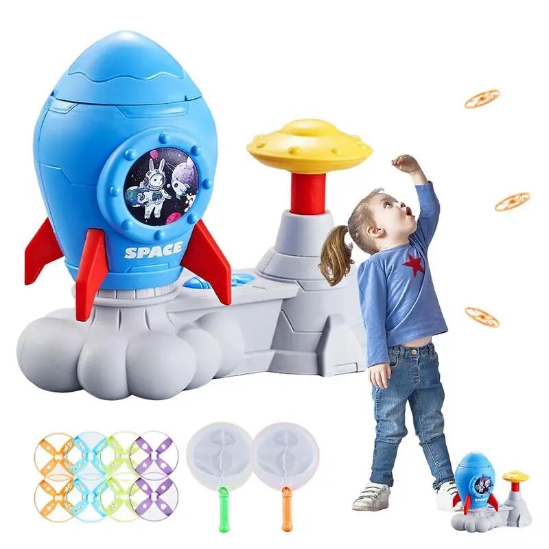 Kids Rocket Launcher Toy Jump Rocket Set Outdoor Game Flying Saucer Rocket Fun Flying Discs Interactive Educational Toy