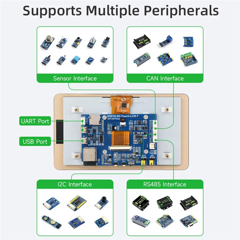 ESP32-S3 7 Inch Touch Display Development Board 800x480 WiFi Bluetooth 5 for GUI LVGL HMI ESP32. 