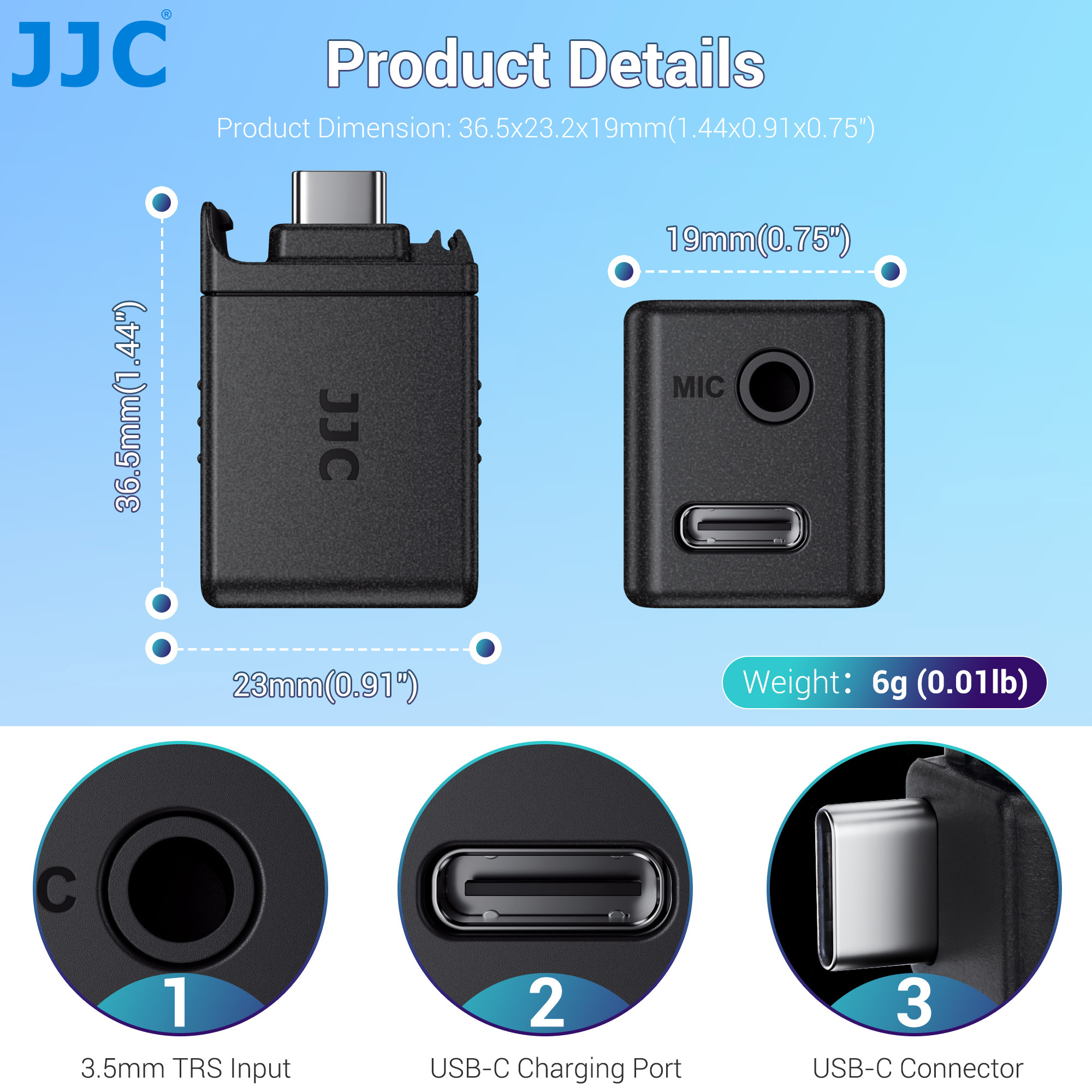 JJC 3.5mm Audio Adapter Only for DJI Osmo Action 4 Camera Microphone Type-C 3.5mm Audio Ports Mic Adapter for Vlooging Recording. 