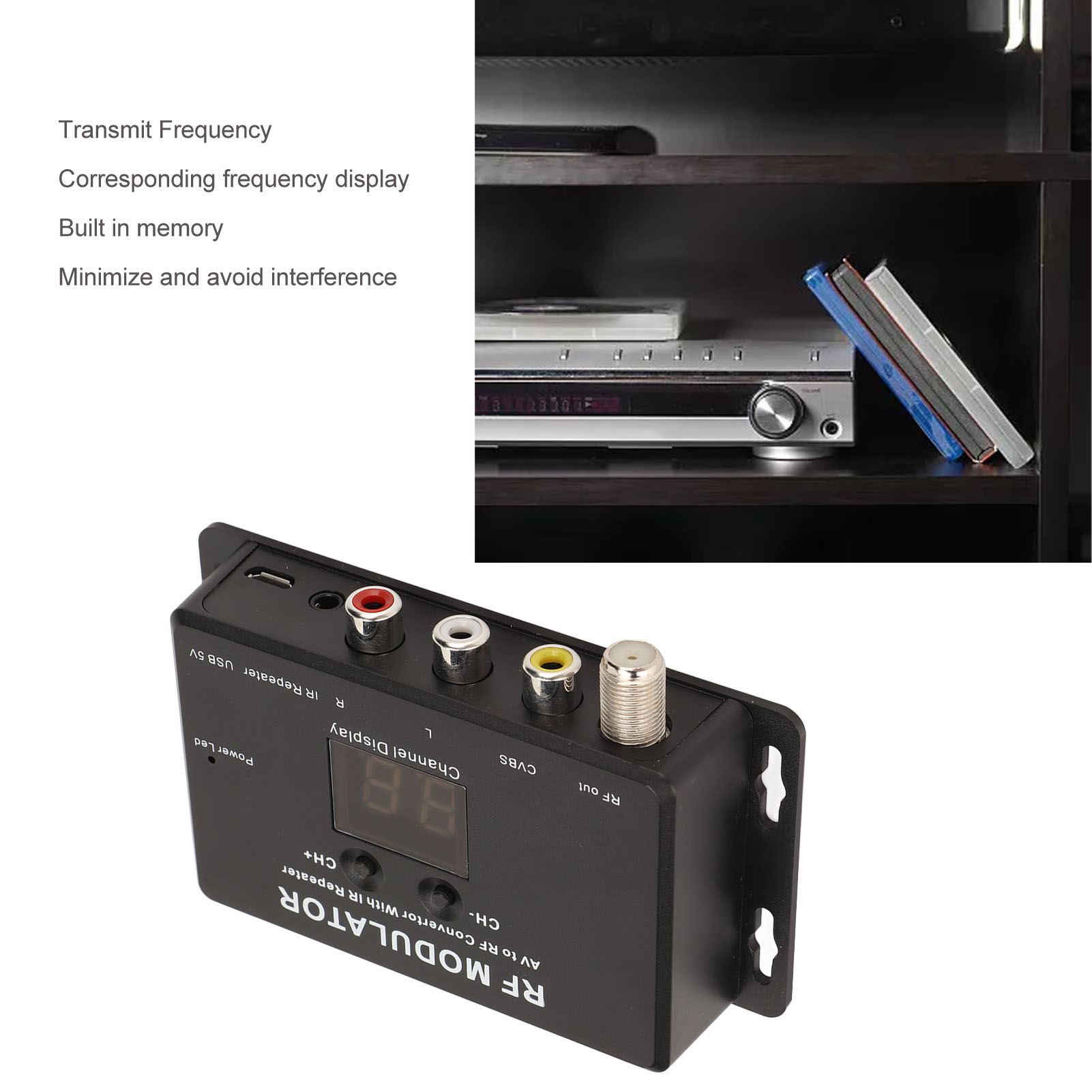 RF Modulator, AV To RF Convertor Wide Frequency Range PAL NTSC Professional for Set Top Box for DVD. 