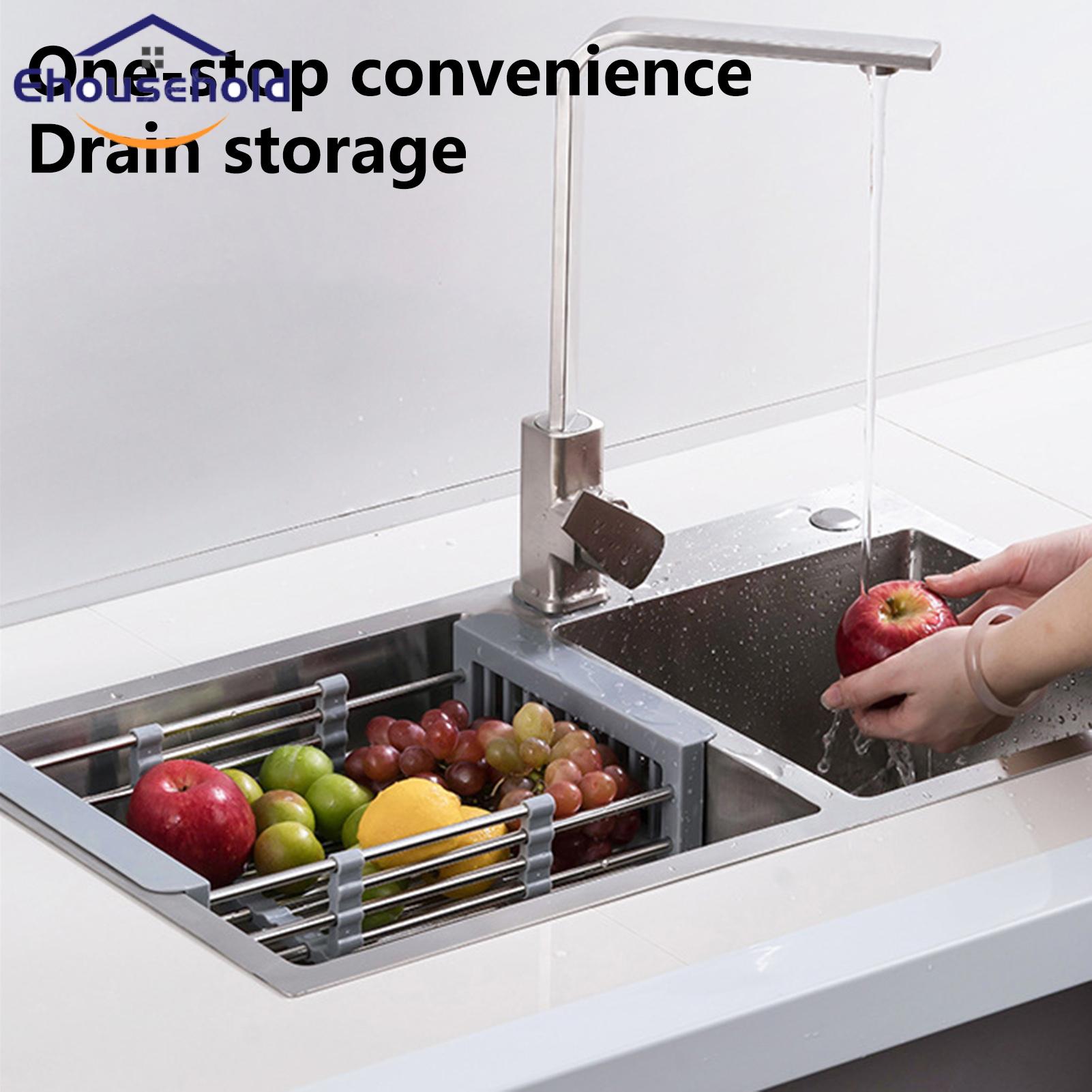 Sink Rack Stretchable Fruit Vegetable Washing Space-saving Sink Drain Shelf. 