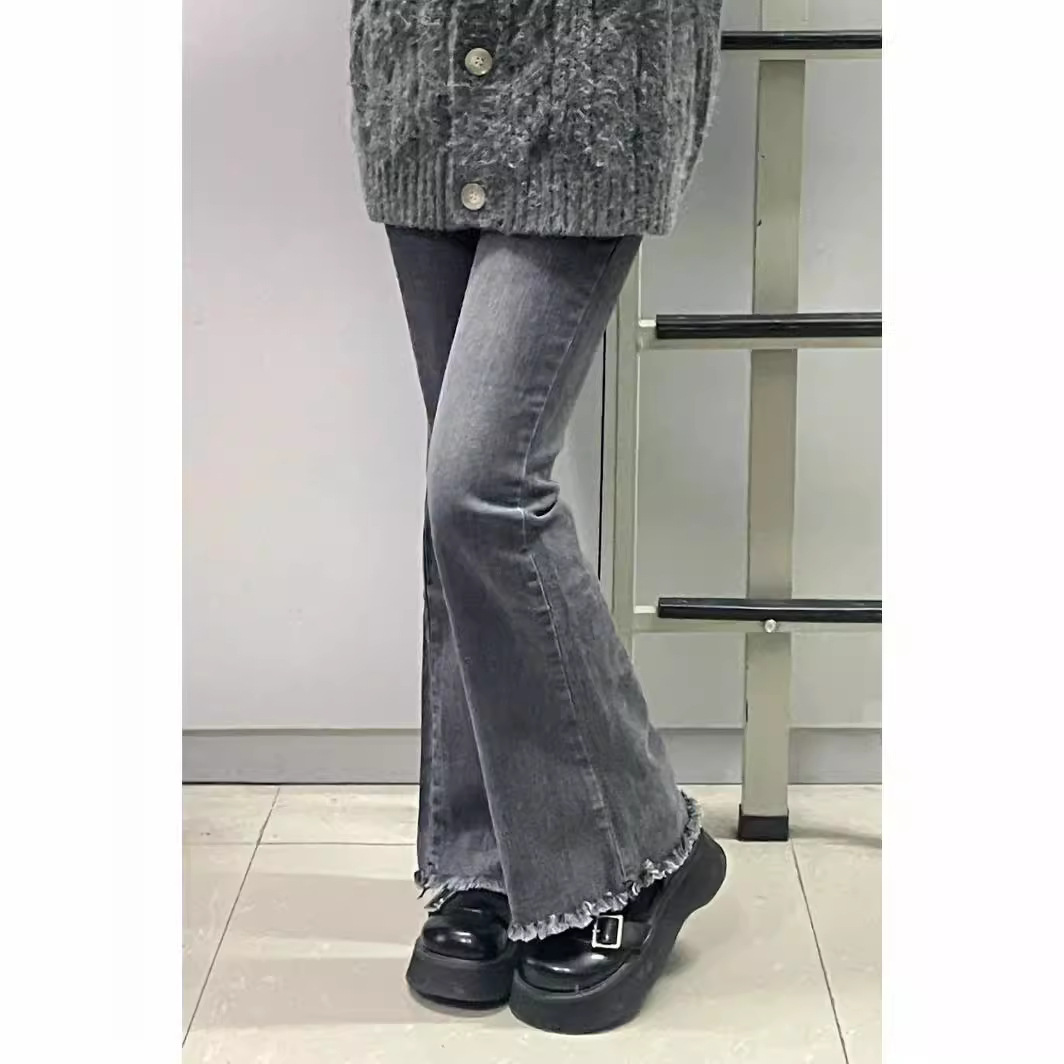 Pear-shaped body bootcut jeans women's autumn and winter plus-size fat sister high-waisted thin and fluffy flared pants 11. 