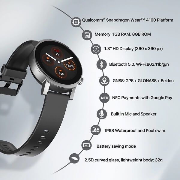 Mobvoi TicWatch E3 Android Wear OS Smartwatch. 