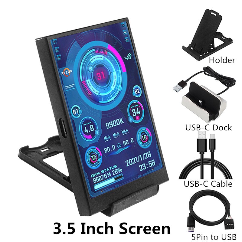 8.8 / 5 / 3.5 Inch IPS Type-C Secondary Screen Computer CPU GPU RAM HDD Monitor USB Display Freely AIDA64 Mini Monitor Win 10 11. 