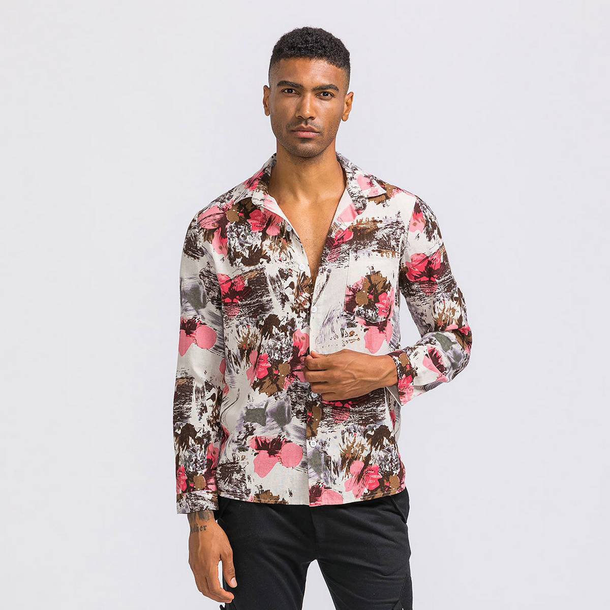 Mens Ethnic Style Vintage Floral 