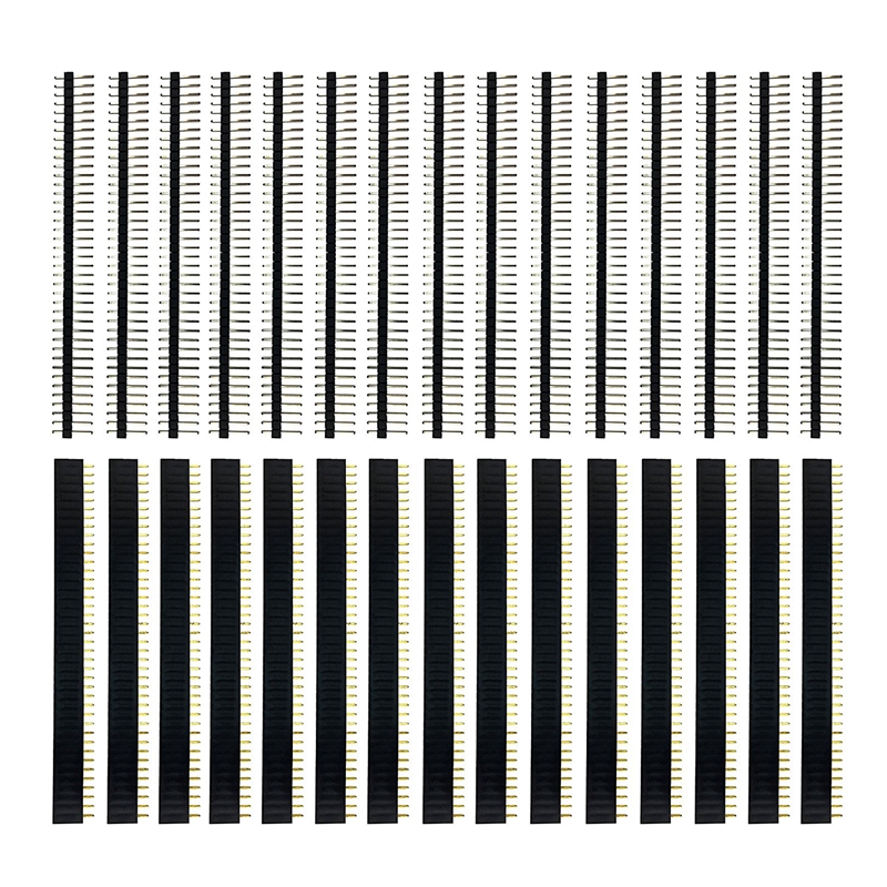 30 Pcs 40 Pin 2.54mm Male & Female Pin headers Plug connector for Arduino Prototype Shield -  Silver + black. 