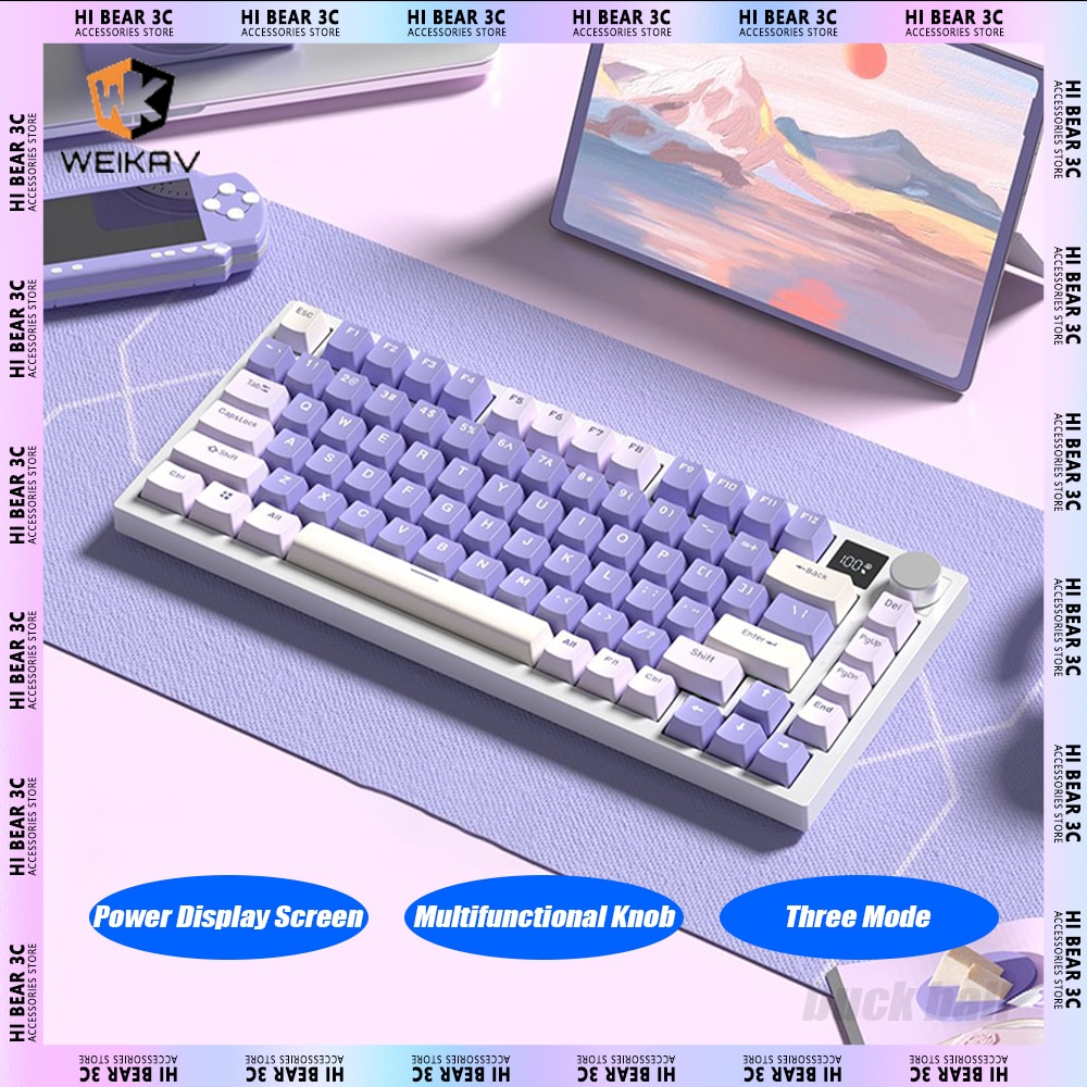 WEIKAV K75 Wireless Mechanical Keyboard Power Display Screen Multifunctional Knob Three Mode Gaming Keyboard 81 Keys Gasket Mac
