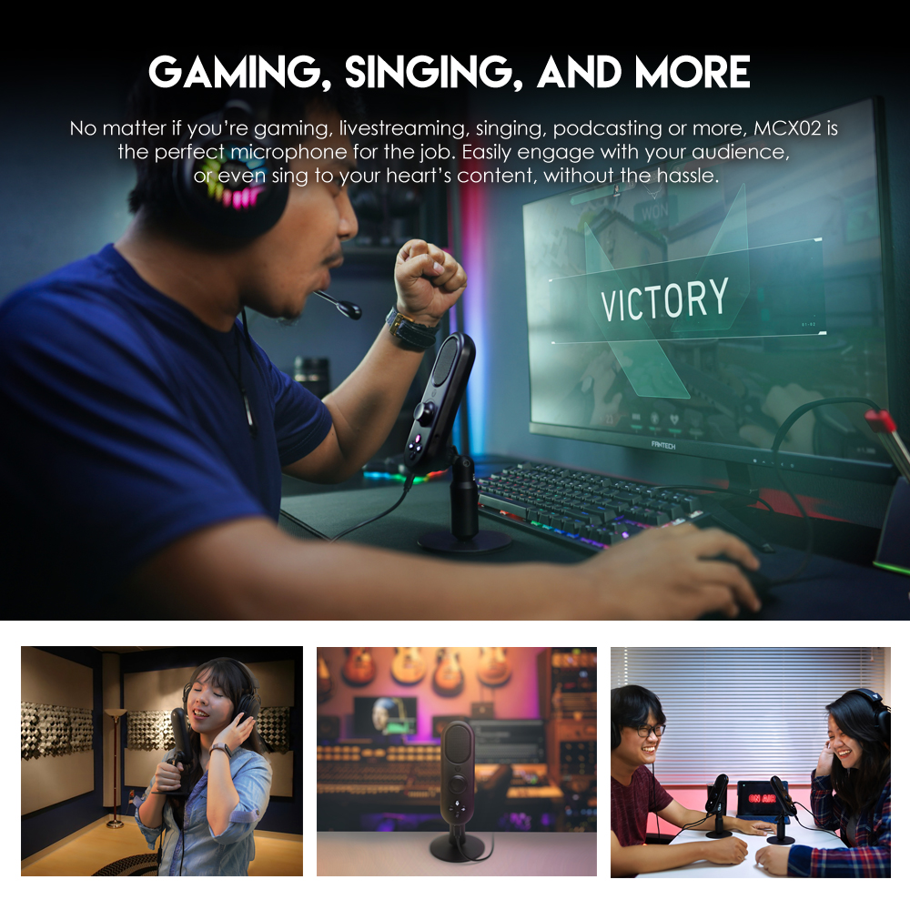 FANTECH LEVIOSA MCX02 Live Streaming USB Microphone For Gaming Streaming With Pop Filter Shock Mount & Gain Control. 