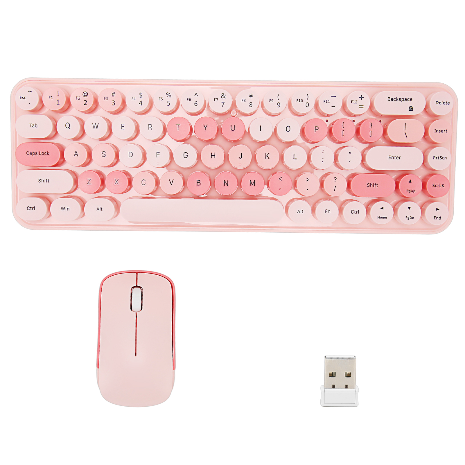 Keyboard Mouse Combo 2.4GHz Wireless Cute Retro 68 Round Keycaps 3 DPI Keyboard and Mouse for Family Office Gaming Pink Theme. 