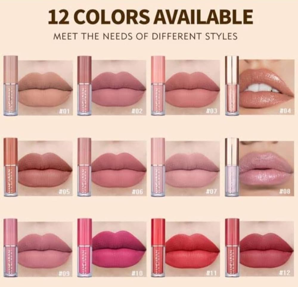 Handaiyan 12 Color Matte Liquid Lipstick Set Long-Lasting Smudge Proof - Kurti. 