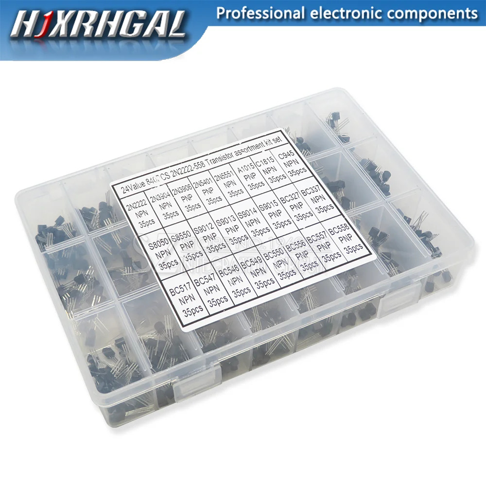 840PCS 24Values TO-92 Transistor Assortment Kit BC327 BC337 BC547 transistor 2N2222 3904 3906 C945 transistors pack