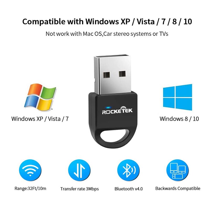 ROCKETEK CSR 4.0 A2DP Bluetooth Adapter USB Dongle for PC Computer Speaker Audio/Ps4 Controller/Receiver Transmitter. 
