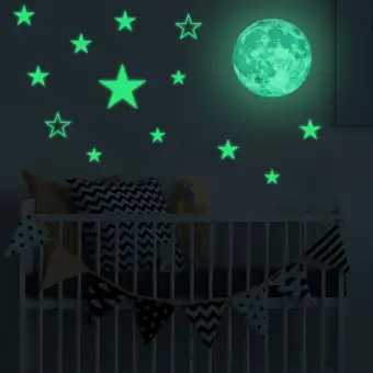 Glow In Dark Wall Ceiling Moon Stars Stickers Wall Stickers Night