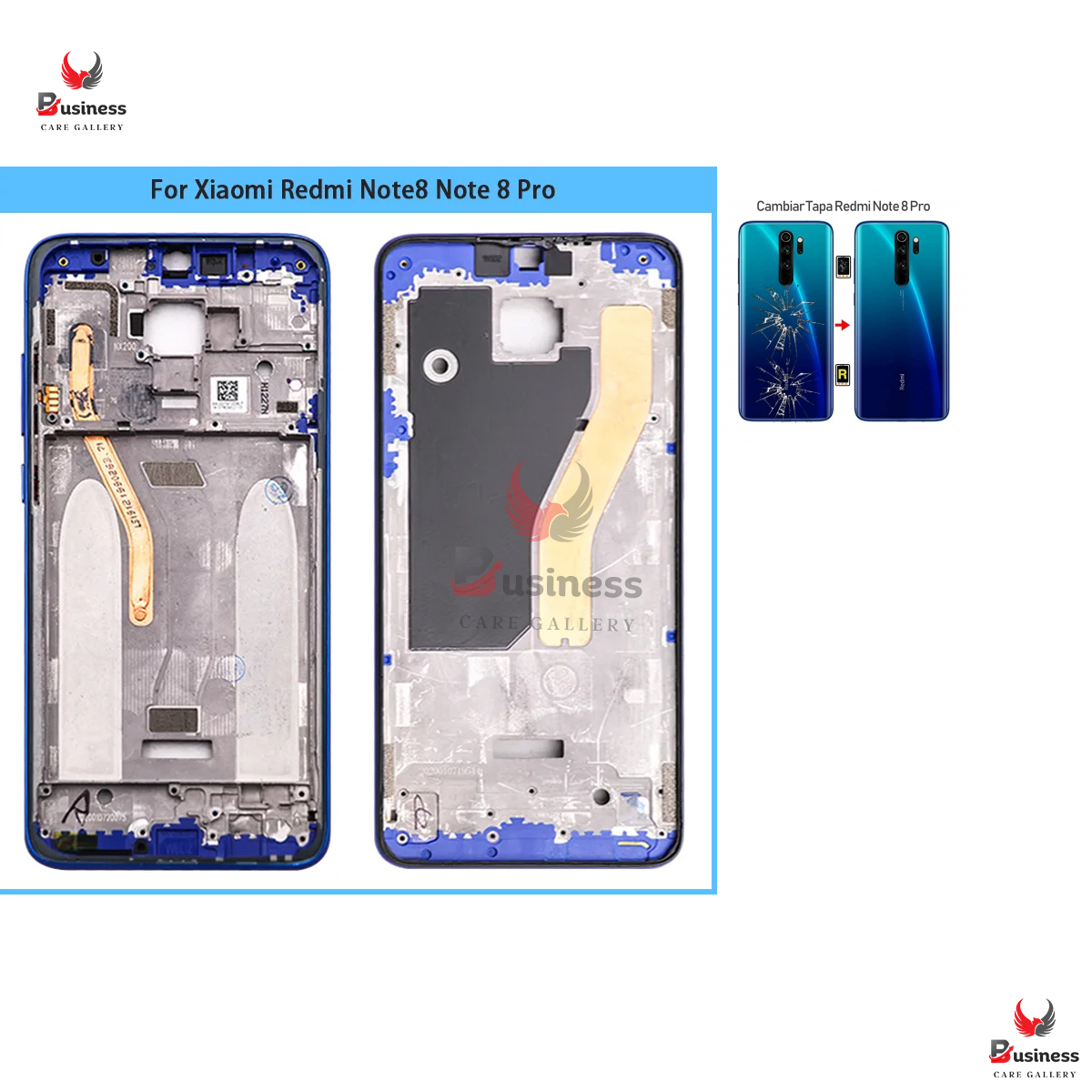For Xiaomi Redmi Note 8 Pro Middle Frame LCD Supporting Plate Housing Frame Bezel+Battery Back Cover Glass+Camera Lens Replace