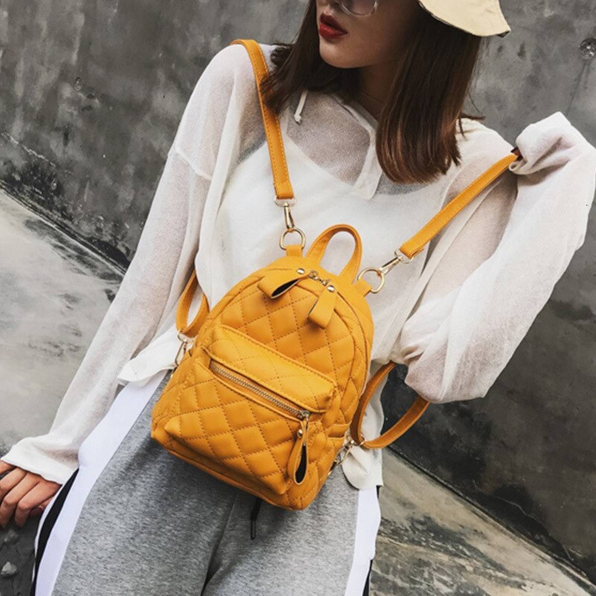 yellow mini backpack purse