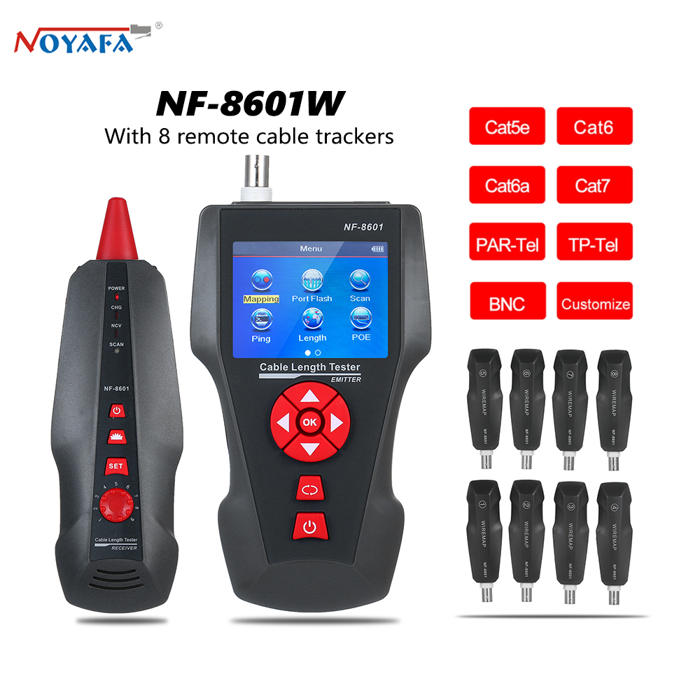 noyafa NF-8601W Multipurpose network tester OE/PING RJ45 RJ11 Wire Locator Measure Cable Length With 8pcs Remot Line Tracker. 