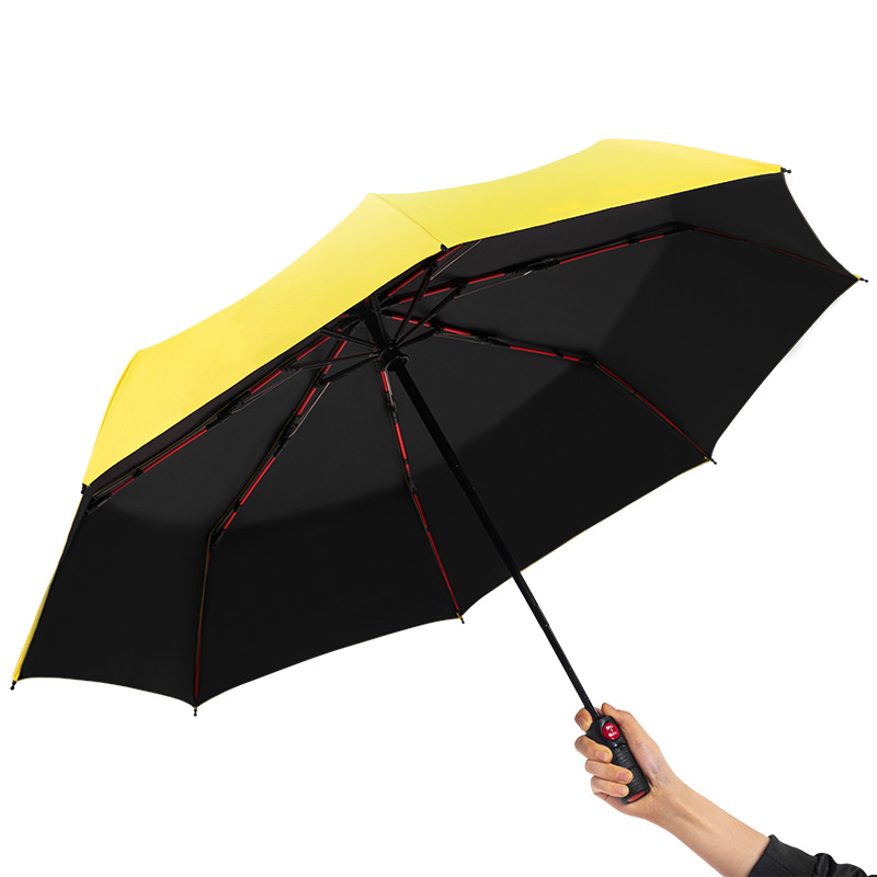 Anti-Storm Sun Self-Opening Umbrella Tri-Fold Red Fiber Automatic Umbrella Men's Parasol. 