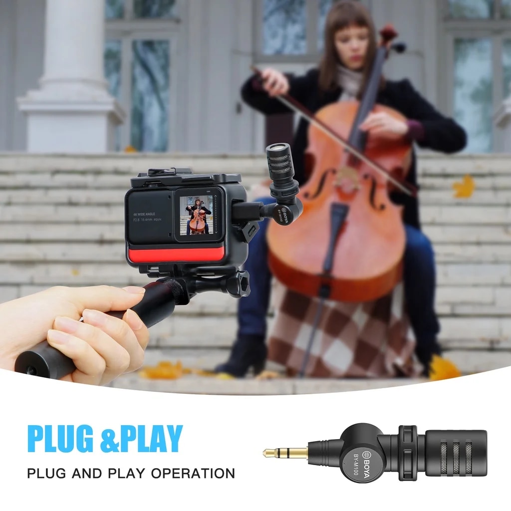 BOYA BY-M100 Wired Microphone Plug and Play Portable Audio Video Recording Mic for iPhone Android Camera PC Live Streaming Vlog. 