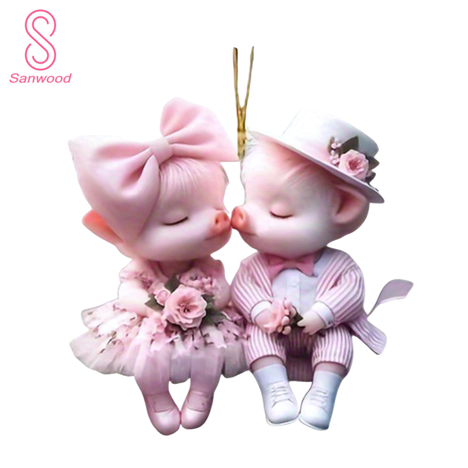 Couple Piggy Pendant Adorable Cartoon Pig Pendant Christmas Hanging Decoration with Lanyard Easy to Hang Acrylic Ornaments for Festive Decor Buyer's Favorite Acrylic Pig Pendant