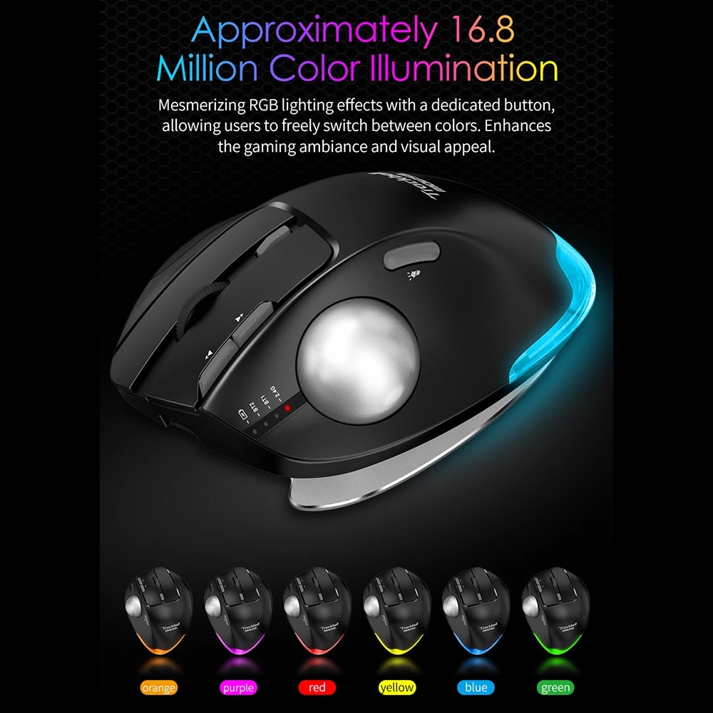 ZELOTES F-33 2.4G Wireless Trackball Mouse Bluetooth Mouse Easy Thumb Control Tracking Mice for Office Drawing Graphic Designer. 