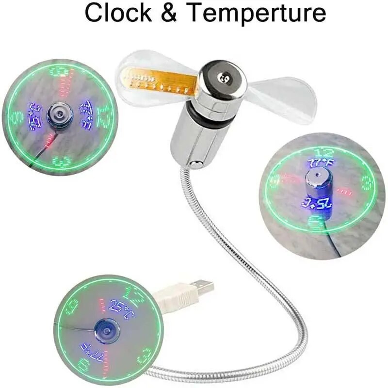 Hand Mini USB Fan Portable Gadgets Flexible Gooseneck LED Clock Cool For Laptop PC Notebook Real Time Display Durable Adjustable. 