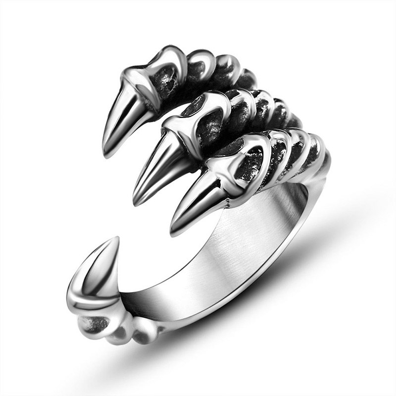 European and American retro dragon claw titanium steel ring, personalized men's sharp open ring, casting jewelry SA804