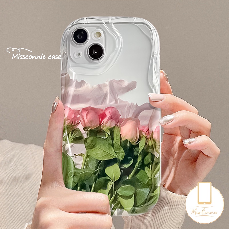 MissConnie For Samsung A50 A14 A24 A13 A05 A12 A04s A05s A04 A23 A50s A52 A34 A11 A51 A54 A53 A30s A21s A10s A20s A04E A31 A32 A02s A52s A30 A03s Oil Painting Rose Flowers Wavy Curved Edge Case Couples Cover