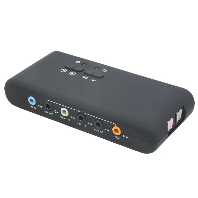 USB Sound Card CM6206 Chipset Black Plastic USB Hid Class Spec 8 Channel DAC Output. 